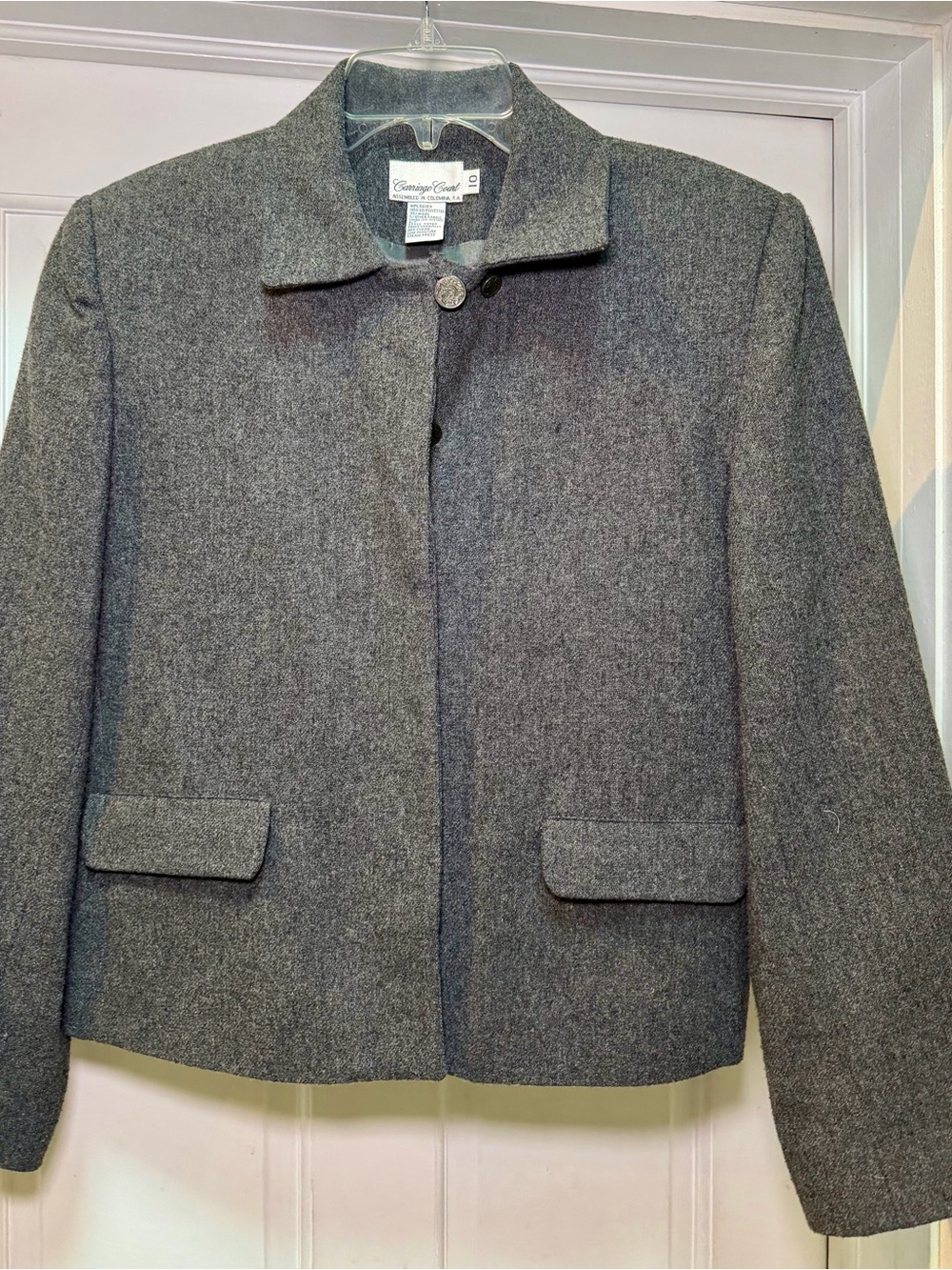 Vintage Carriage Court Wool Blend Blazer Jacket Womens 10 Gray Equestrian Prepp
